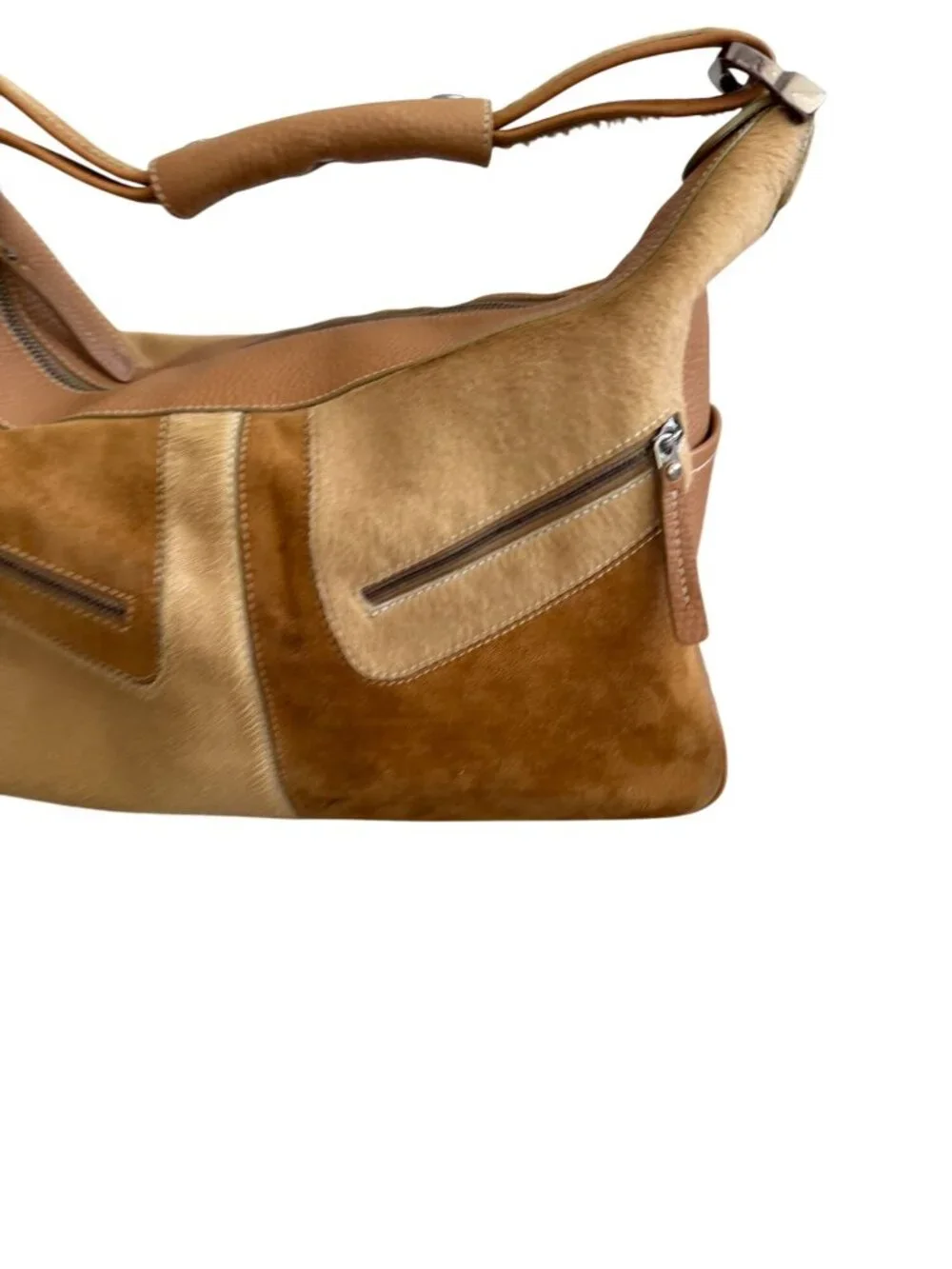 TODS Tan Suede Calf Hair Leather Top Shoulder Bag